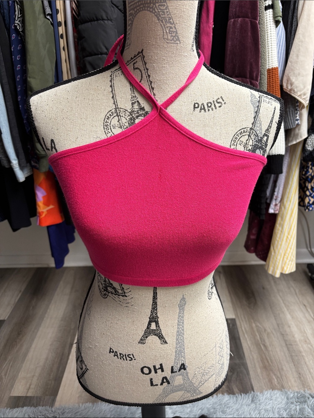 Y2K Hot Pink Halter Crisscross Crop Top